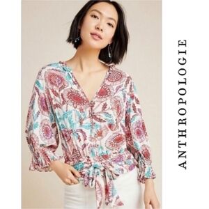 🆕 Anthropologie: Tugboat Blouse - Elastic Waistband & Tie Sashes at Waist.